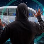 Hacker accessing connected car systems concept.