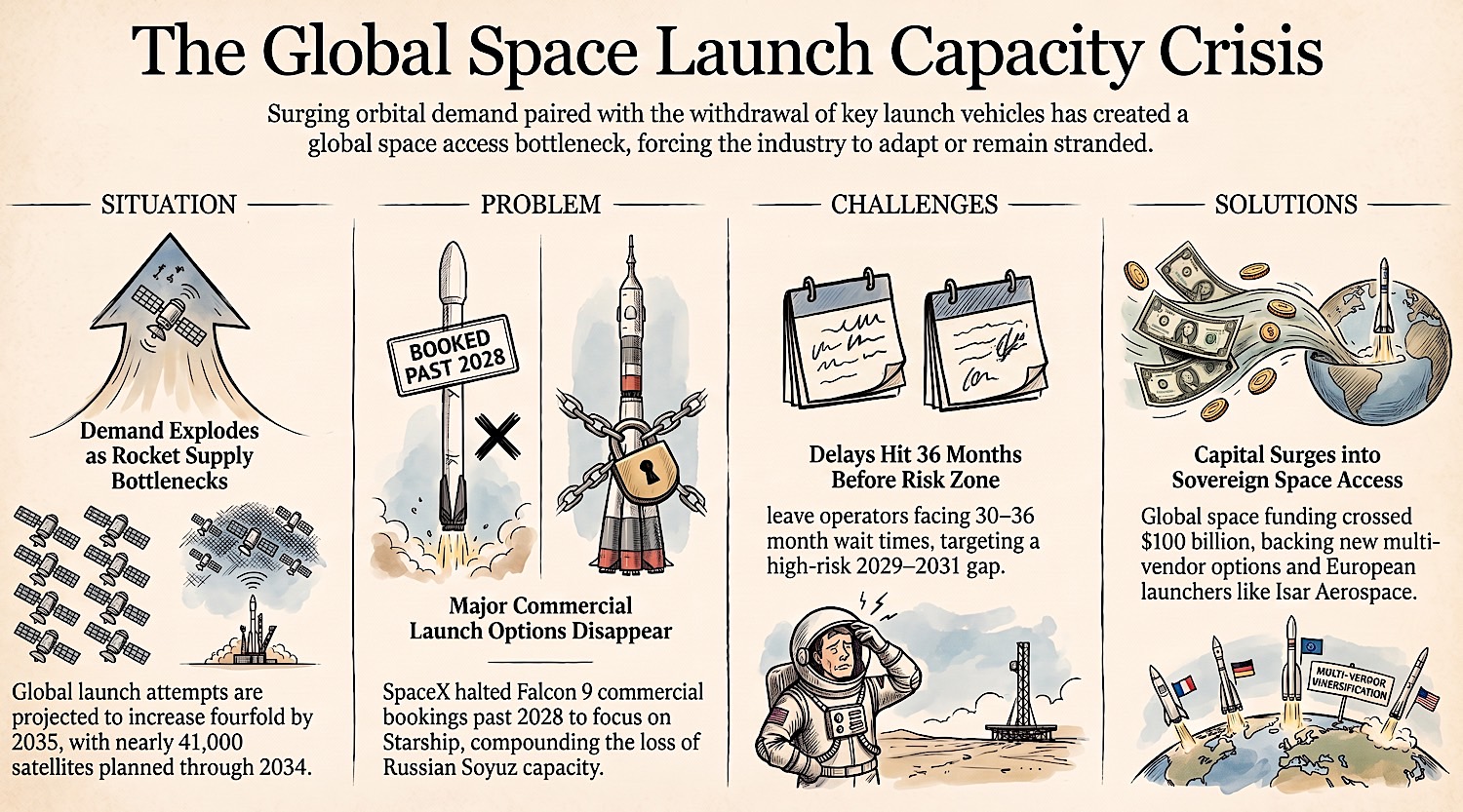 Summary of the Global Space Launch Capacity Crisis going into 2026 and beyond.