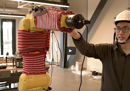 Engineered-Design-Insider-Carnegie Mellon University Engineering developed tactile sensor skin from CMU Robotics Institues videoOil-Gas-Automotive-Aerospace-Industry-Magazine Engineer testing the tactile sensor skin developed by CMU Robotics Institute (from video).